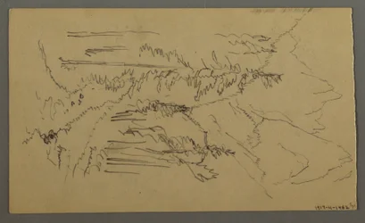 Dibujo, Picos de montaña, Dos figuras en un bote de remos, agosto de 1868