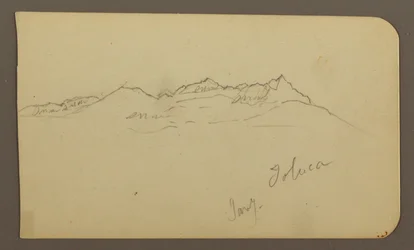 Dibujo, Cordillera, Toluca; Verso: Escalinata, Cordillera, Toluca, 7 de enero de 1885.