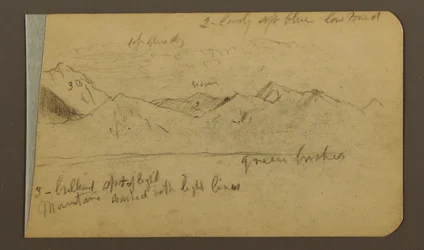 Dibujo, Cordillera; Verso: Montañas, cielo nublado, 1889