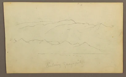 Dibujo, Cordillera "entrando en Guayaquil"; Verso: Orilla del río, Bocetos botánicos, posiblemente 1857.