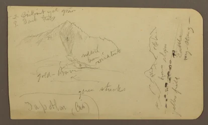 Dibujo, Montaña, Zapotlán; Verso: Ladera arbolada, Lago de Cuitzeo, enero de 1885.