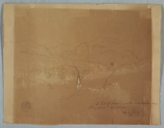 Dibujo, Paisaje montañoso con una cascada, cerca de Tuquerres, Colombia, agosto de 1853