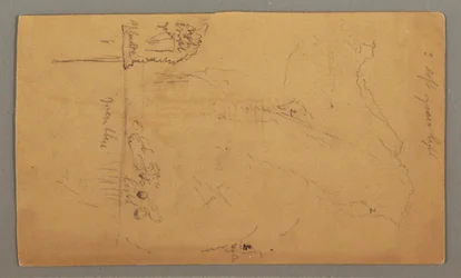 Dibujo, Montañas elevándose sobre el lago, posiblemente julio de 1868
