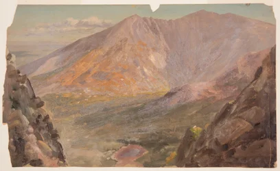 Dibujo, Monte Katahdin, Gran Cuenca desde la montaña South Turner, 1877