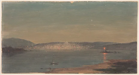 Dibujo, Vista nocturna de un puerto marítimo, probablemente 1868-69