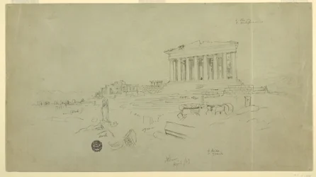 Dibujo, Partenón y Erecteión, Atenas, abril de 1869