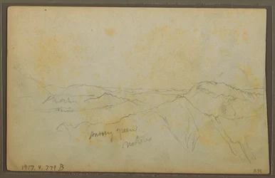 Dibujo, Popayán, Colombia; Verso: Paisaje montañoso, Colombia, 9 de agosto de 1853.