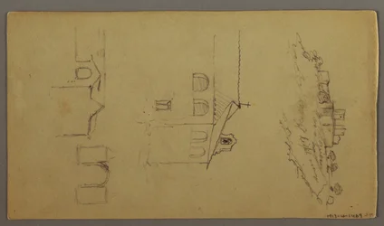 Dibujo, Anverso: En blanco; Verso: Fortree on Hilltop, Two c, Gateway, posiblemente 1868-69