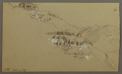 Dibujo, Parte Derecha de un Croquis del Valle de El Yemen, Arabia: Vista lejana, 20 de febrero de 1868