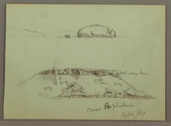 Dibujo, Rocas frente a la costa, Acantilados rocosos junto a la costa, abril de 1869