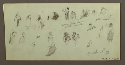 Dibujo, Tejados mirando al mar, puerta de una casa, 7 de marzo de 1868