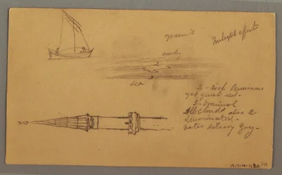 Dibujo, Velero, Costa montañosa, Islas, 29 de mayo de 1868