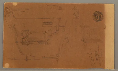 Dibujo, Vista lateral del edificio, ventana, 29 de mayo de 1868