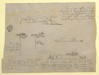 Dibujo, Bocetos de Colombia: Árboles y embarcaciones fluviales (Champans), 1853
