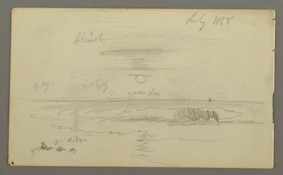 Dibujo, Cielo con sol bajo sobre el agua, julio de 1858
