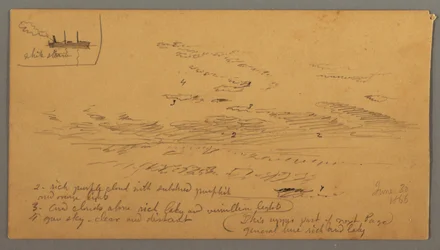 Dibujo, Barco de vapor, estudio del cielo, 30 de junio de 1866