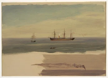 Dibujo, Barco de vapor y velero, julio de 1859
