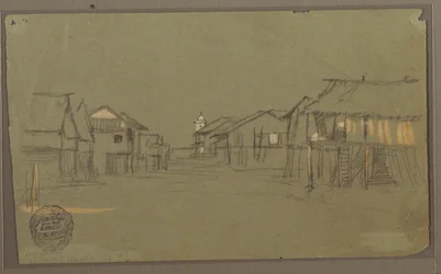 Dibujo, Calle que conduce a una iglesia,Guayaquil, Ecuador, mayo de 1857
