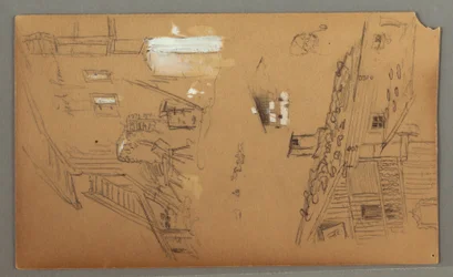 Dibujo, Estudios de Chalet, hombre con pipa, Patos, 1868