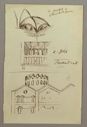 Dibujo, Estudio del triforio de bóvedas, Edificio, posiblemente 1868-69