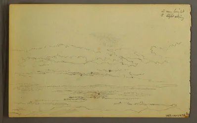 Dibujo, Sol poniéndose tras colinas bajas, 1845