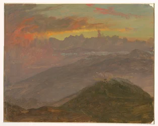 Dibujo, Puesta de sol y montañas, julio de 1865