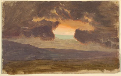 Dibujo, Puesta de sol sobre colinas desnudas, 1870-80