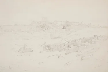 Dibujo, Templos por la mañana, Baalbek, 12 de mayo de 1868