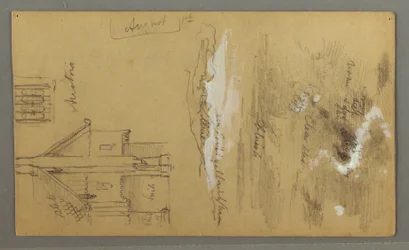 Dibujo, Casa de madera, Sky, Austria, 1 de agosto de 1868