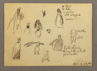 Dibujo, Doce bocetos de figuras, Joffa, Palestina, 1868