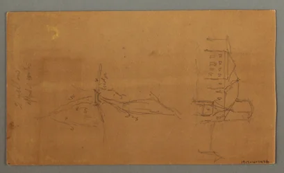 Dibujo, Dos iglesias, Valle, Cascada, 1868