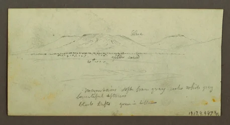 Dibujo, Dos figuras y dos camellos junto a una hoguera, Estudios de figuras y camellos, posiblemente 1868