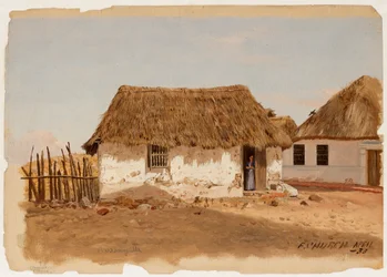 Dibujo, Dos casas en Barranquilla, Colombia, abril de 1853