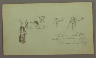 Dibujo, Dos estudios de pescadores con cañas y antorchas, abril de 1868