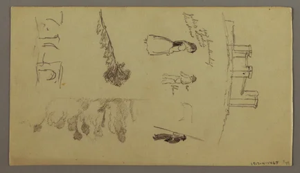 Dibujo, Dos estudios de ciudad en la cima de una montaña, posiblemente 1868-69