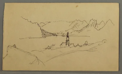 Dibujo, Valle, Iglesia, St. Gilgen Austria, posiblemente 1868