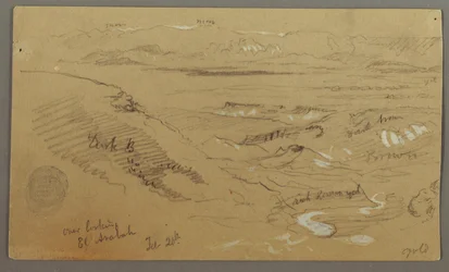 Dibujo, Vista a través de Wady el-Arabah, 20 de febrero, posiblemente 1868