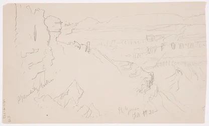 Dibujo, Vista de las colinas y la llanura hacia las montañas, Valle de El Yemen, febrero de 1868