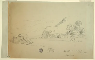 Dibujo, Vista desde la colina al oeste del suk wadi, 4 de mayo de 1868