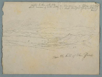 Dibujo, Vista desde el cerro de San Juan, probablemente Colombia, 1853