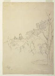 Dibujo, Vista de Olana, la casa del artista, Hudson, Nueva York, ca. 1872