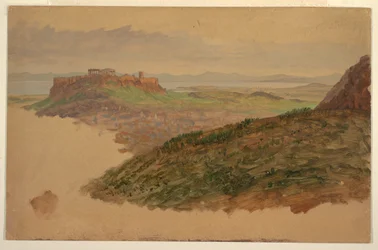 Dibujo, Vista de la Acrópolis desde el monte Licabeto, Atenas, abril de 1869