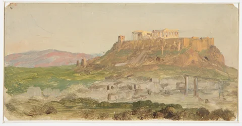 Dibujo, Vista de la Acrópolis desde el sur, Atenas, abril de 1869