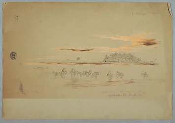 Dibujo, Aguadores en el Magdalena (Bahía), Barranquilla, República de Nueva Granada, hoy Colombia, 2 de mayo de 1853.