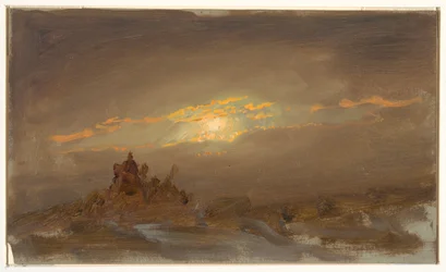 Dibujo, Paisaje invernal a la luz de la luna, ca. 1870