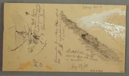 Dibujo, Mujeres lavándose en un abrevadero, Montañas, 28 de agosto de 1868