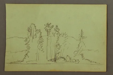 Dibujo, Orilla arbolada de un lago, posiblemente 1856