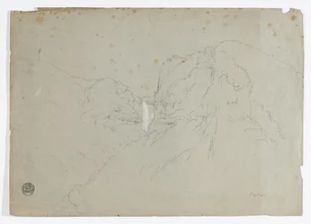 Dibujo. a. Boceto. Tequendama Ralls, cerca de Bogotá, Colombia. b. Vista de cordilleras lejanas.