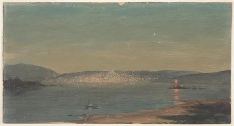 Vista nocturna de un puerto