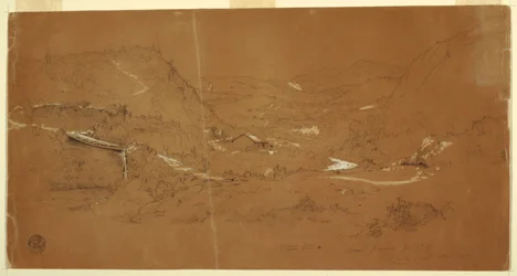 Valle con un puente y casas, cerca de Guaranda, Ecuador